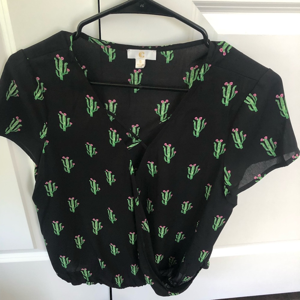 Cactus Print Short Sleeve Blouse